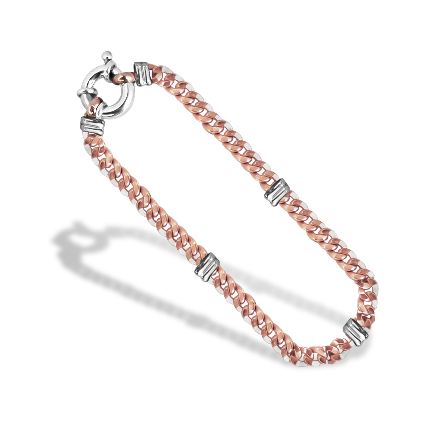 19cm Curb Link Bracelet in 9ct Rose and White Gold