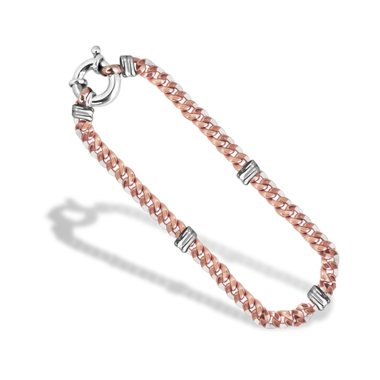 19cm Curb Link Bracelet in 9ct Rose and White Gold