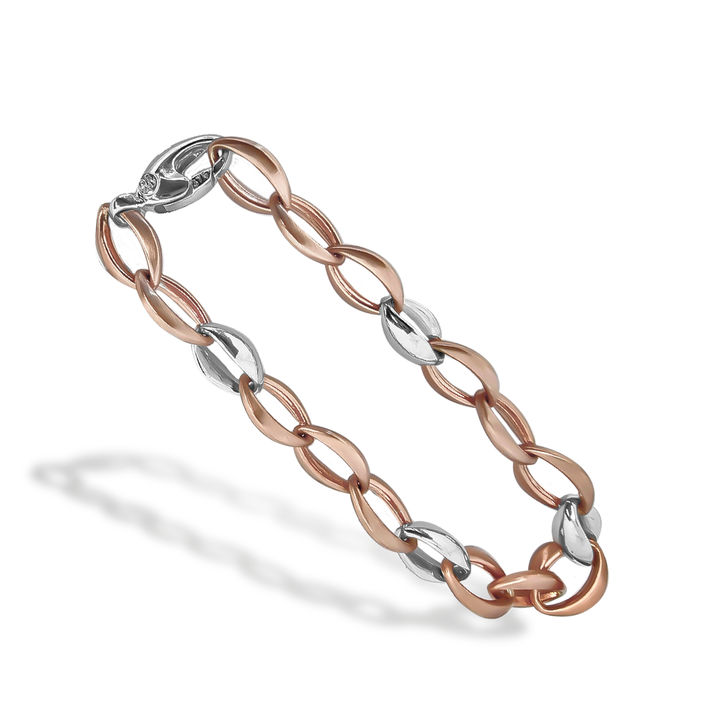 20cm Marquise Link Bracelet in 9ct Rose and White Gold