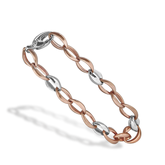 20cm Marquise Link Bracelet in 9ct Rose and White Gold