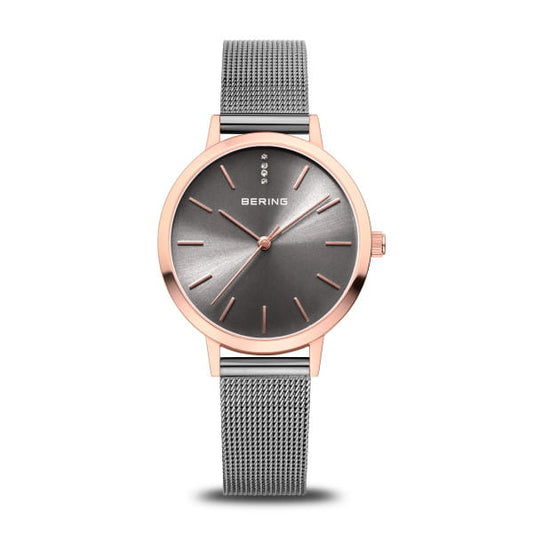 Bering Classic Women's Watch: Rose Gold and Grey Milanese