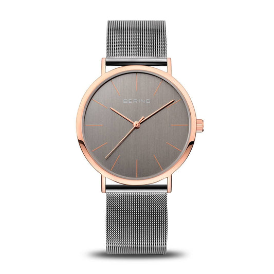 Bering Classic Women's Watch: Rose Gold and Grey Milanese
