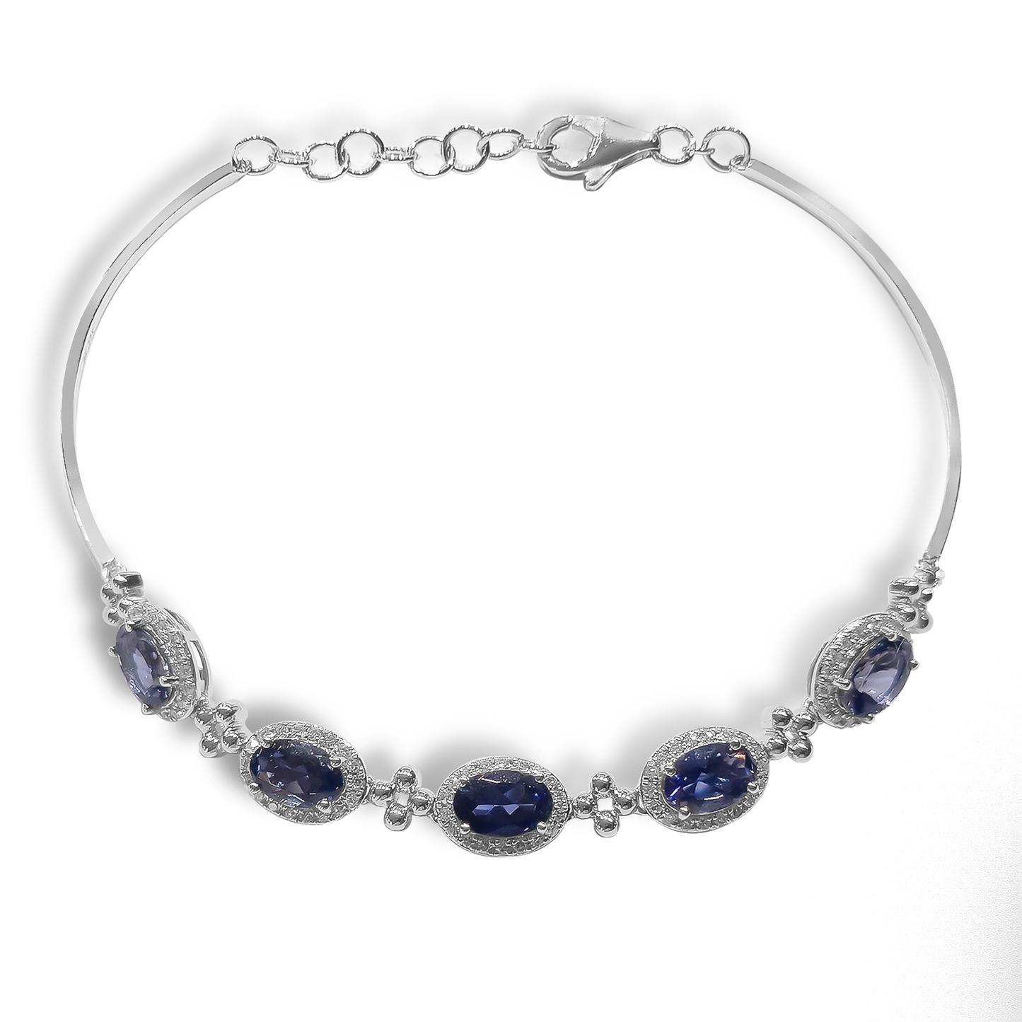 2.50ct Sapphire in Oval Cut with Diamond Halo Bracelet set in a 9ct White Gold Bracelet