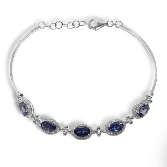 2.50ct Lolite in Oval Cut with Diamond Halo Bracelet set in a 9ct White Gold Bracelet