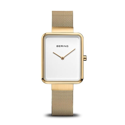 Bering Petite Square 35mm Gold Milanese Strap Watch