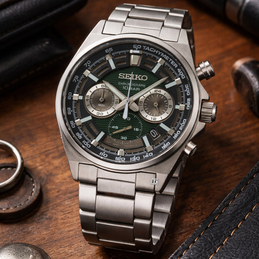 Seiko Gents Green Chronograph Watch - SSB405P1