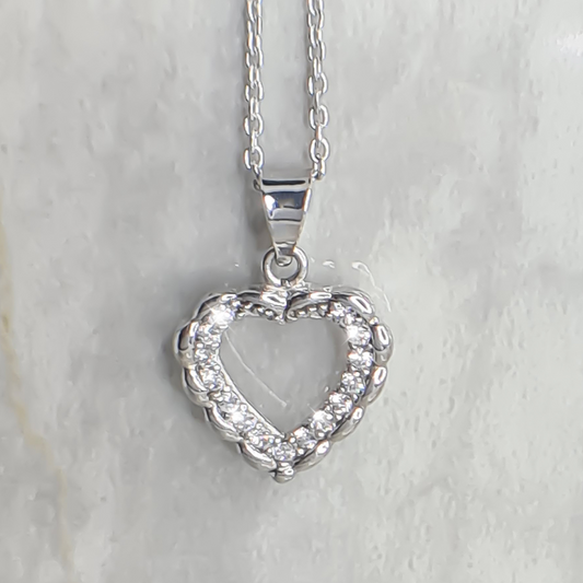 12mm Folded Heart designed with Cubics Pendant in 9ct White Gold