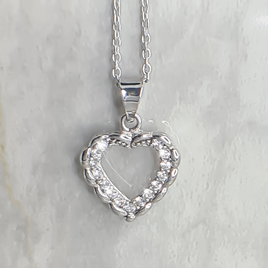 Folded Heart designed with Cubics Pendant in 9ct White Gold