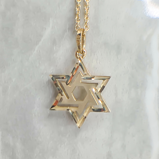 Star of David with Diamond Cut Edge Pendant in 9ct Yellow Gold