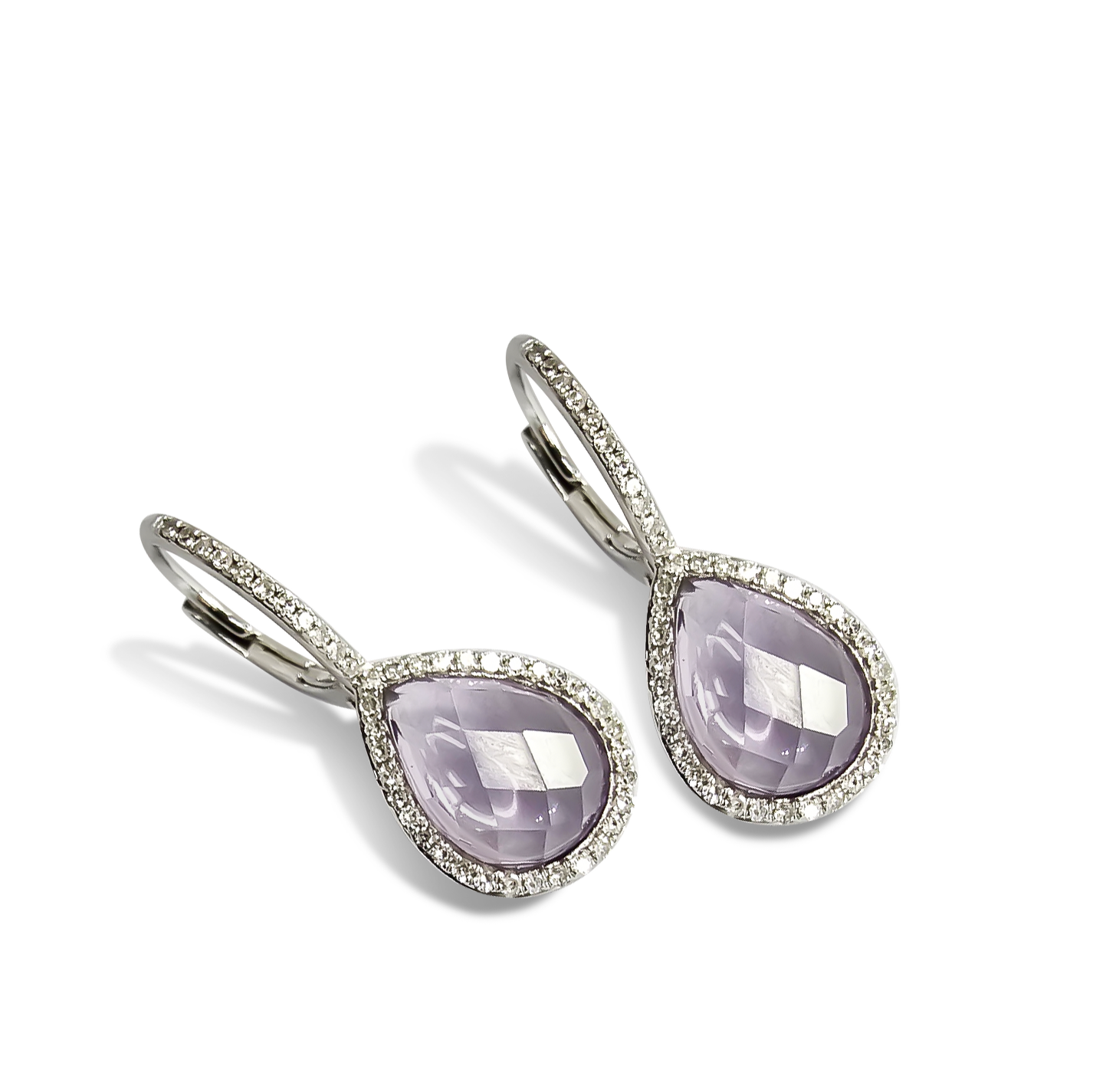 Amethyst Pear shape Drop Studs in 9ct White Gold