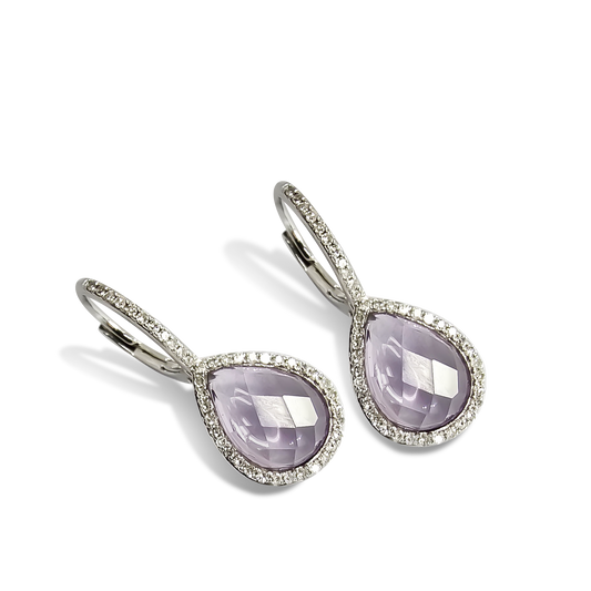 Amethyst Pear shape Drop Studs in 9ct White Gold