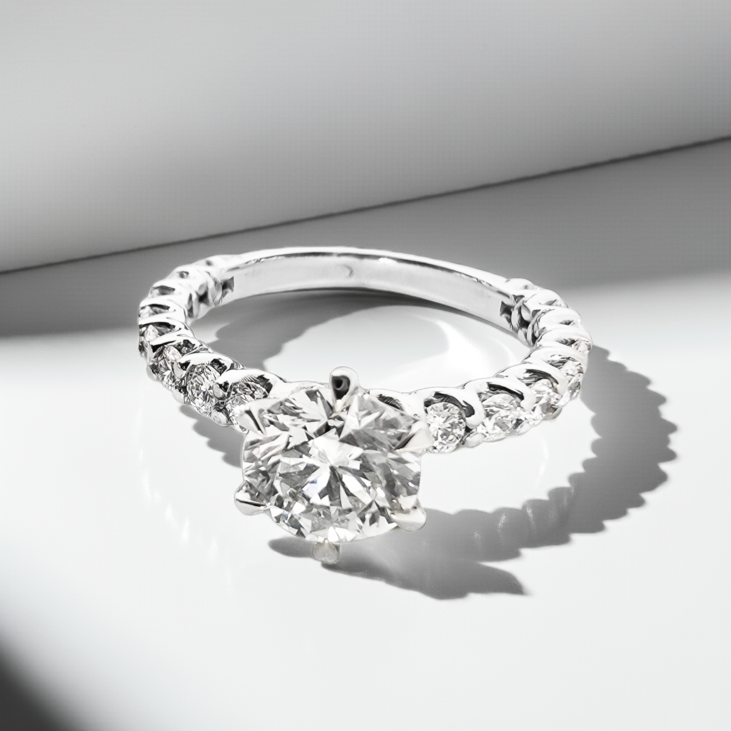 gold ring with lab grown diamonds ON SHADOW PLANE