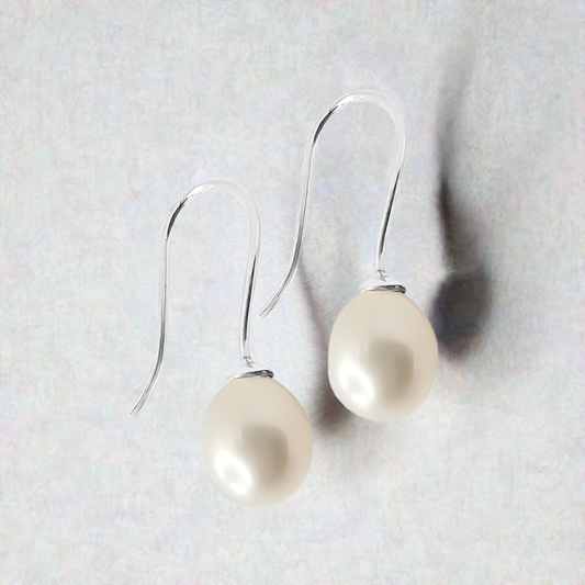 8mm Fresh Water Pearl Sheppards  Hook Earring Studs in Sterling Silver