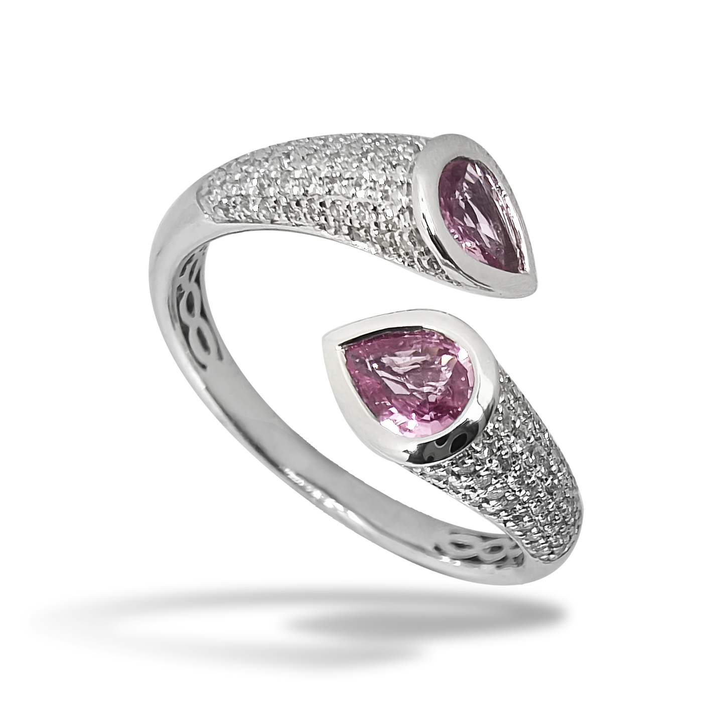 0.35ct Pink Sapphire Pear Duet Design Ring in 9ct White Gold