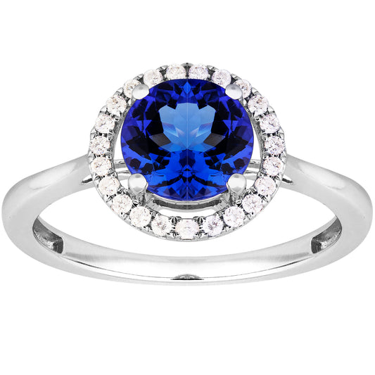 1.10ct Tanzanite and Diamond Halo Ring in 9ct White Gold
