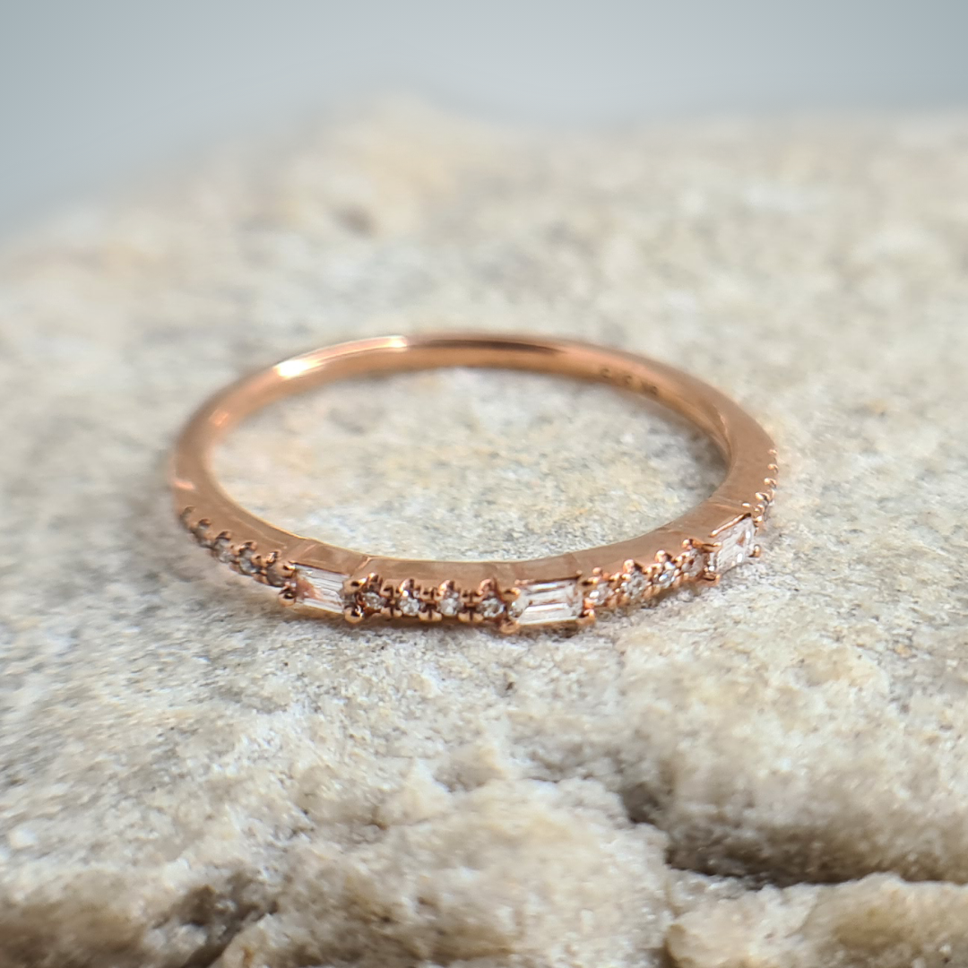 0.11ct Bougette and Round Diamond Half Eternity Ring in 9ct Rose Gold