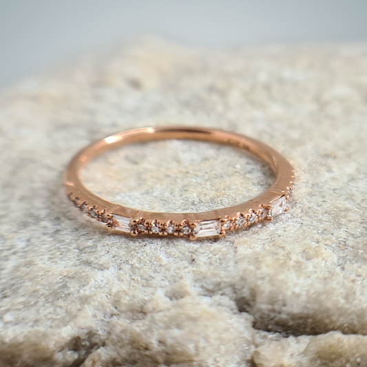 0.11ct Bougette and Round Diamond Half Eternity Ring in 9ct Rose Gold