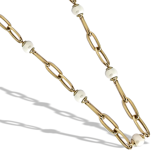 50cm Natural Freshwater Light Pearl Paperclip Necklace in 9ct Yellow Gold