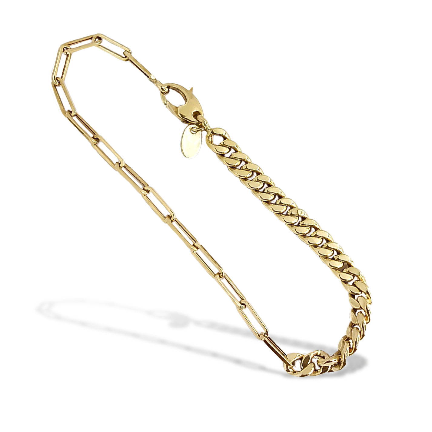 19cm Offset Paper Link Curb Bracelet in 9ct Yellow Gold