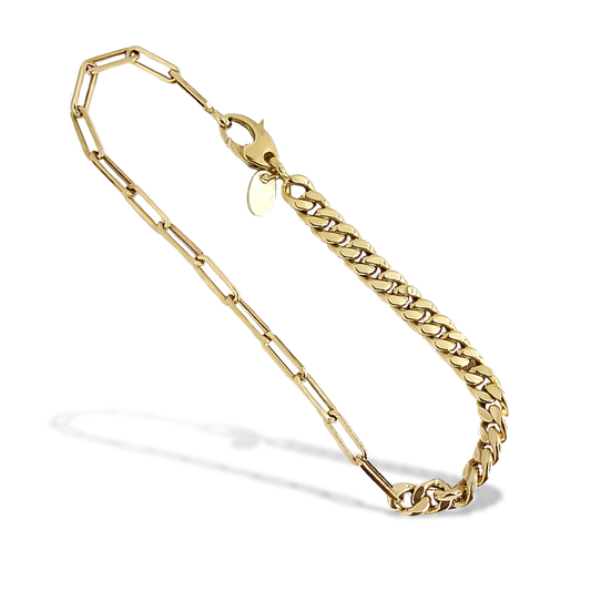 19cm Offset Paper Link Curb Bracelet in 9ct Yellow Gold