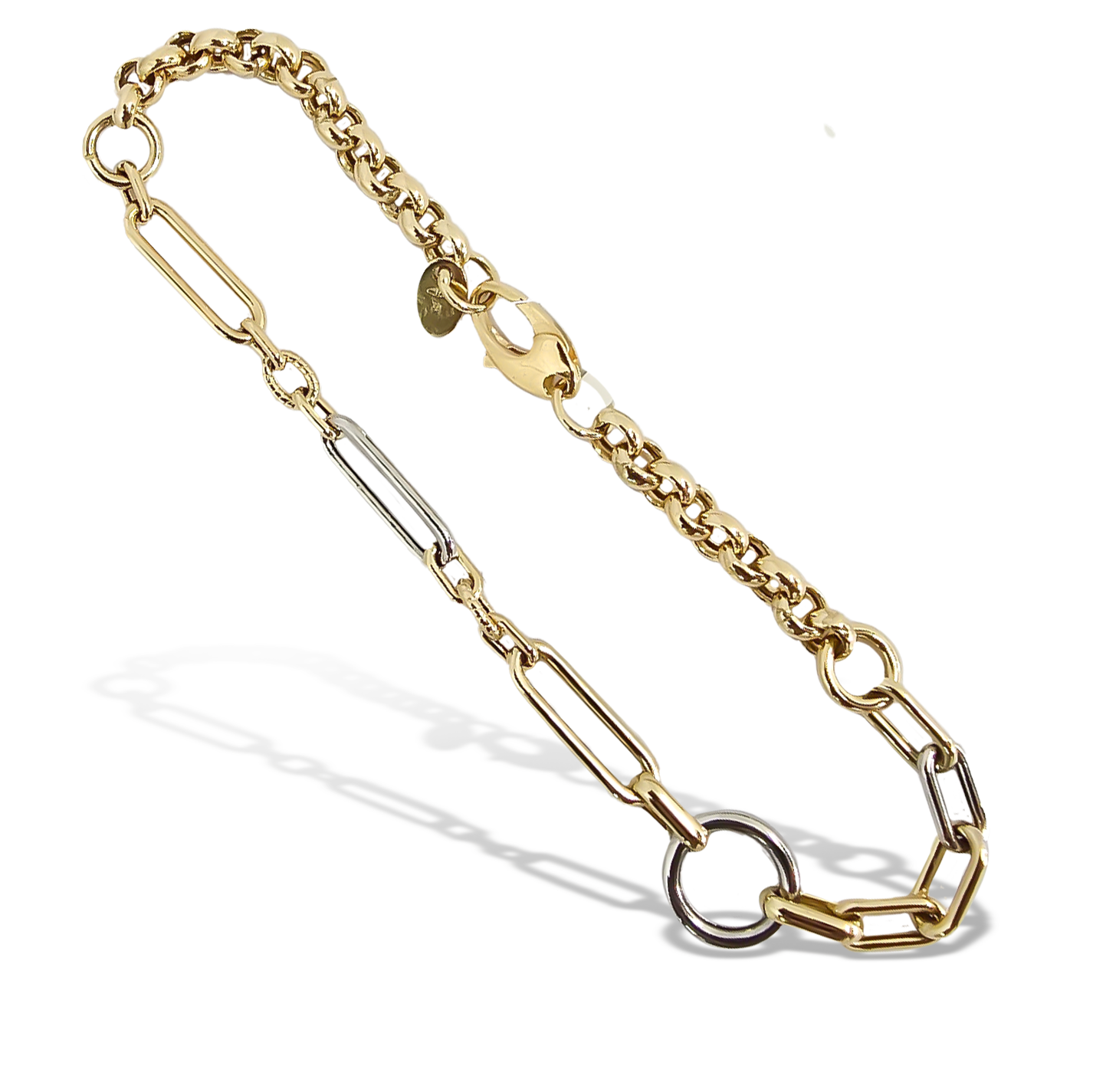 19cm Offset Paper Link Bracelet in 9ct Yellow and White Gold