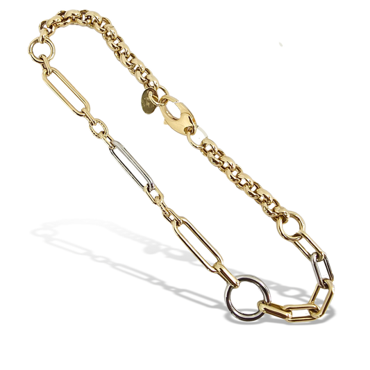 19cm Offset Paper Link Bracelet in 9ct Yellow and White Gold