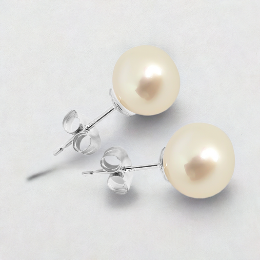 7mm Fresh Water Pearl Solitaire Huggie Studs in Sterling Silver