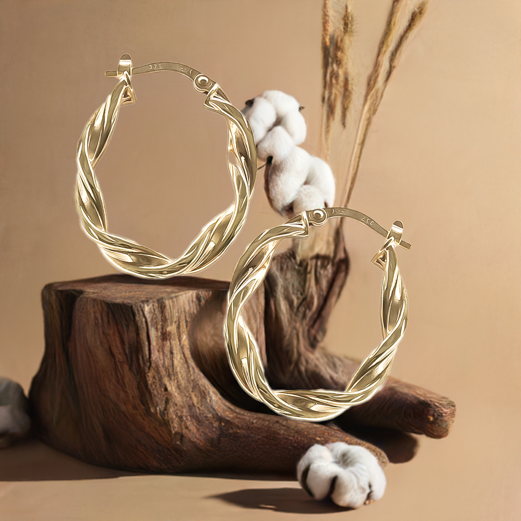 27mm Oval Twist Hoops in 9ct Yellow Gold
