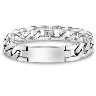 ARZ Steel 14mm SIlver ID Plate Cuban Link Bracelet