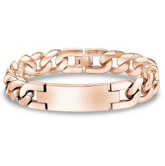 ARZ Steel 14mm Rose Gold ID Plate Cuban Link Bracelet