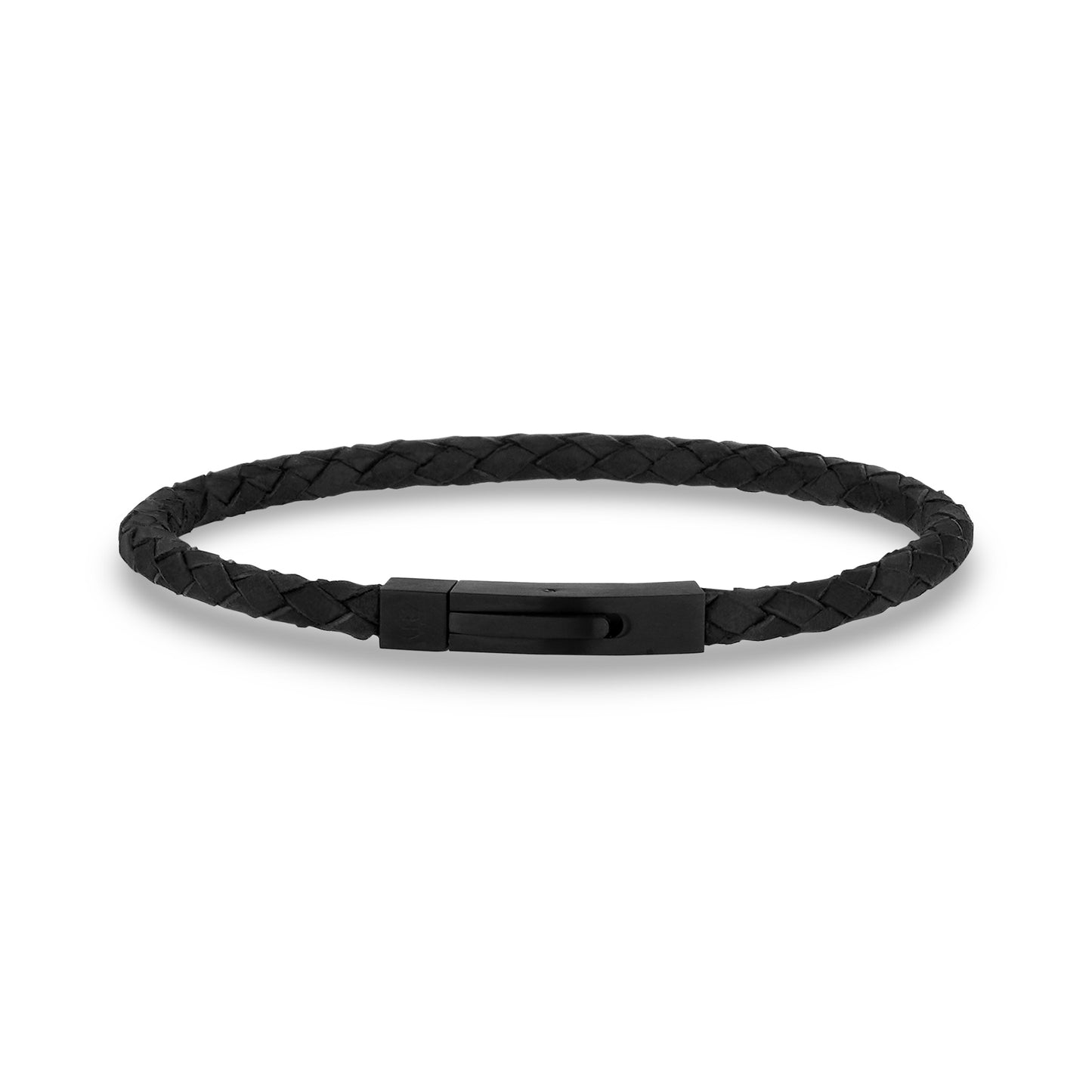 ARZ Steel Black Steel Clasp with Cross Woven Leather Bracelet