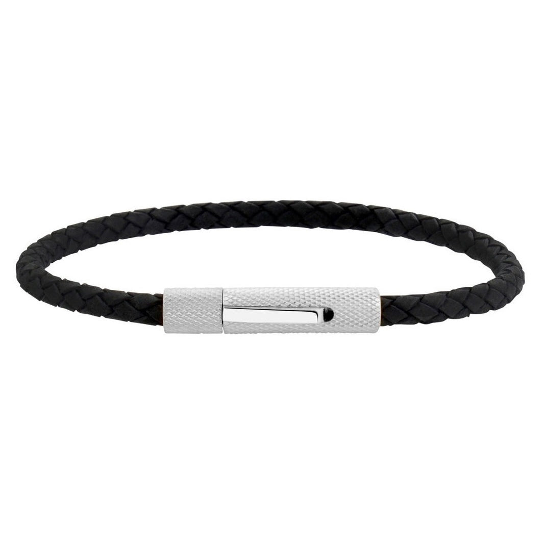 ARZ Steel Thin Rugged Silver Clasp Leather woven Bracelet