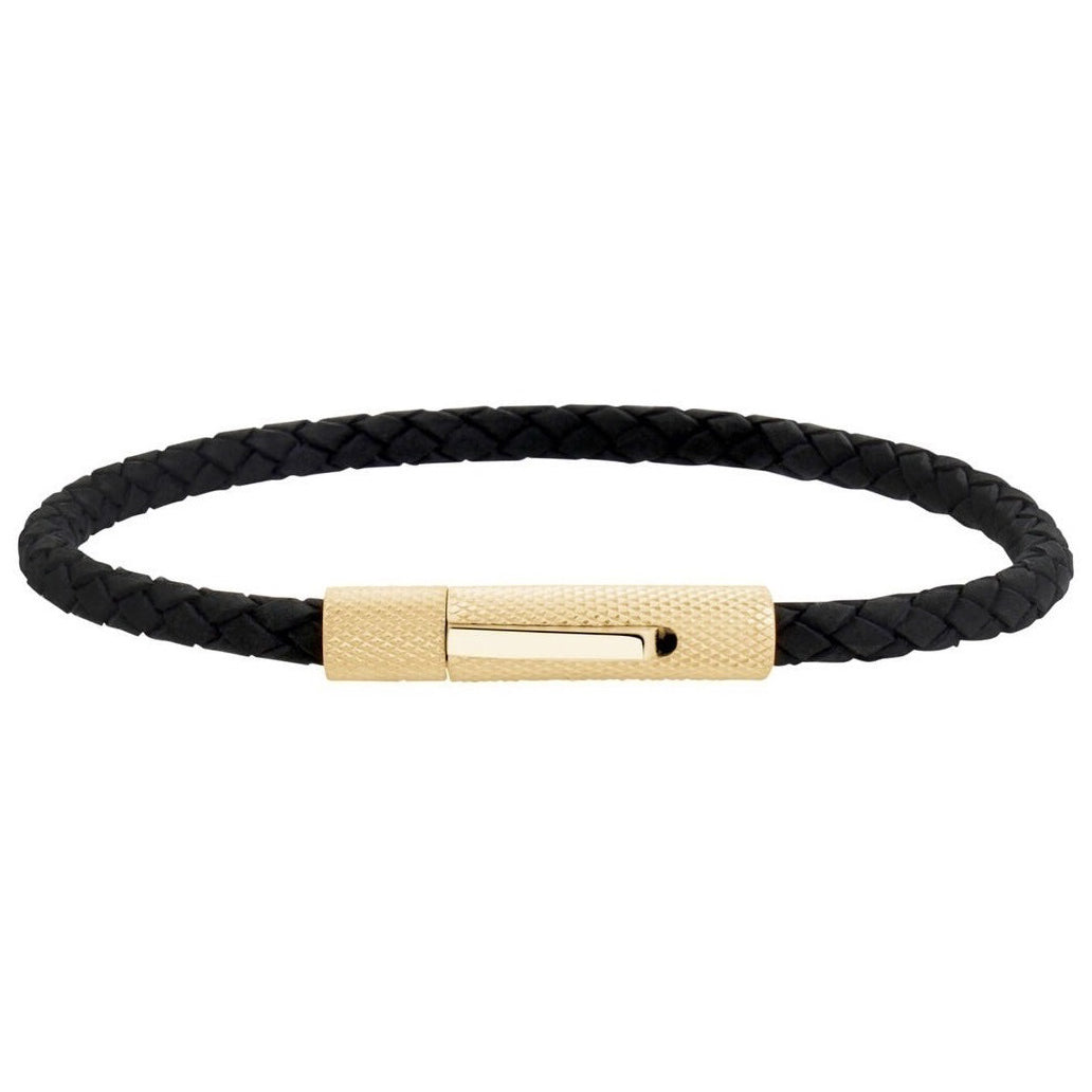 ARZ Steel Thin Rugged Gold Clasp Leather woven Bracelet
