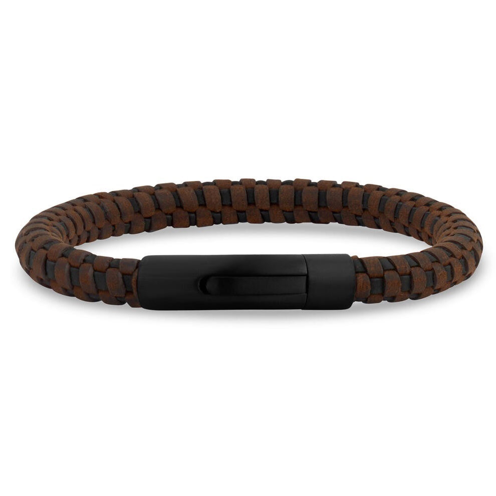 ARZ Steel Black and Brown Woven Round Bracelet