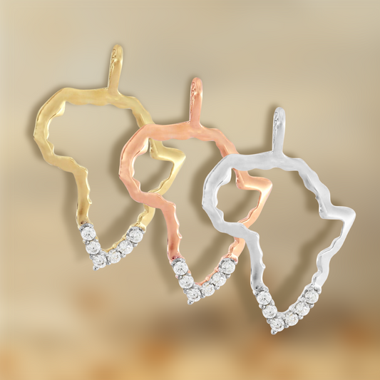 17mm Cubic Zirconia Map of Africa Pendant in 9ct Rose Gold