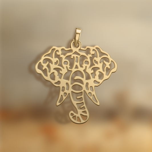 Filigree Elephant Leader Pendant in 9ct Yellow Gold