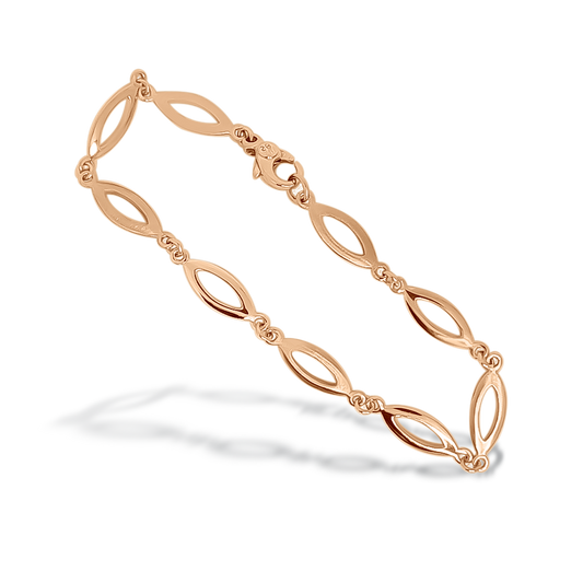 19cm Petite Marquise Link Polished and Matte Bracelet in 9ct Gold