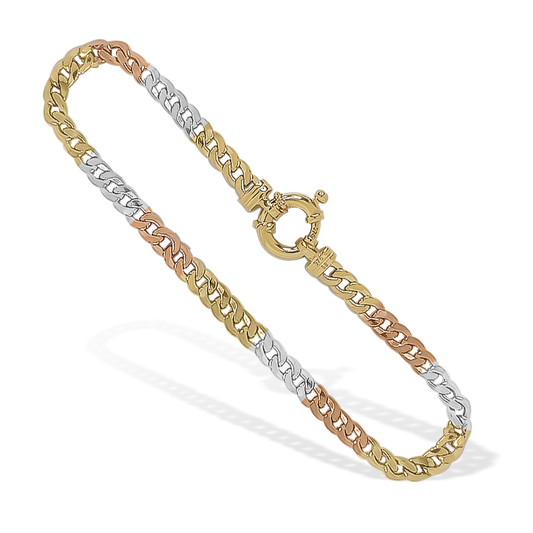 19.5cm Petite Curb Link Bracelet in 9ct Tri Gold
