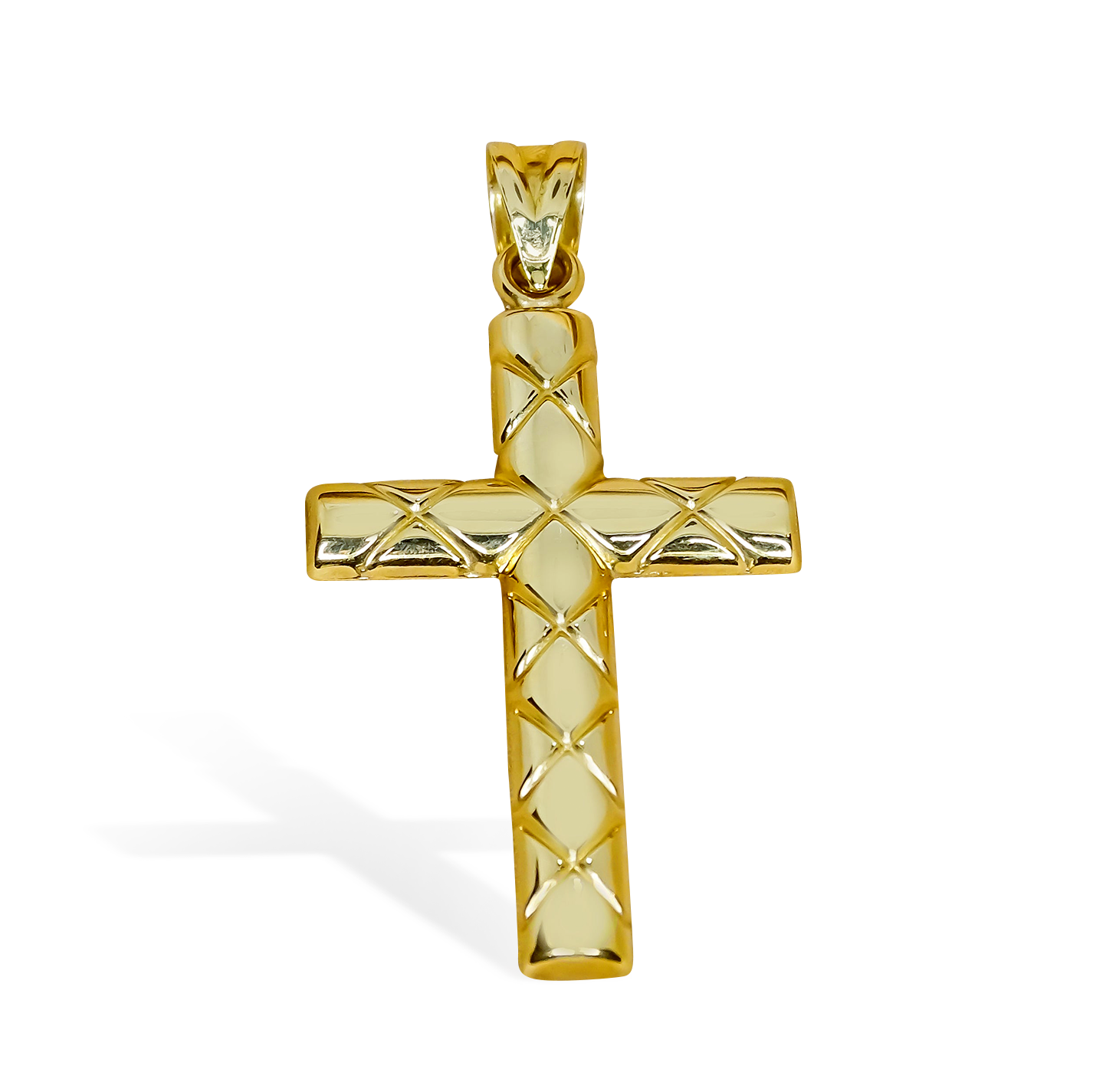 36mm Dome Cross Line Design Cross Pendant in 9ct Yellow Gold