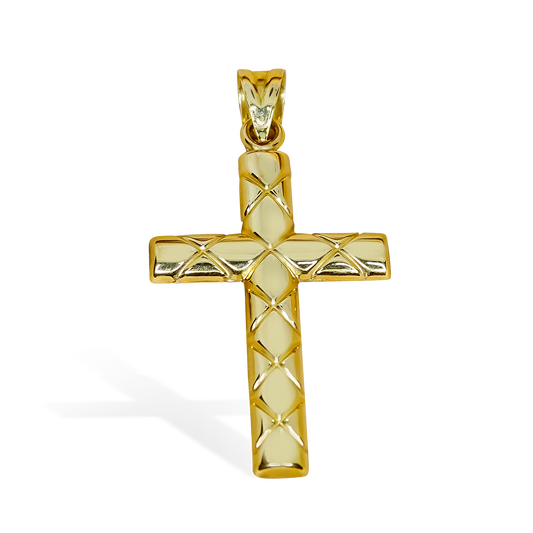 36mm Dome Cross Line Design Cross Pendant in 9ct Yellow Gold