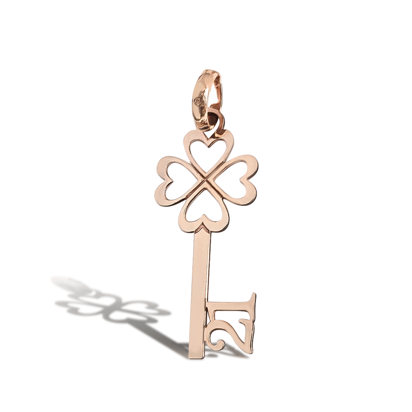 Heart Shape Clover 21 Key Pendant in 9ct Rose Gold