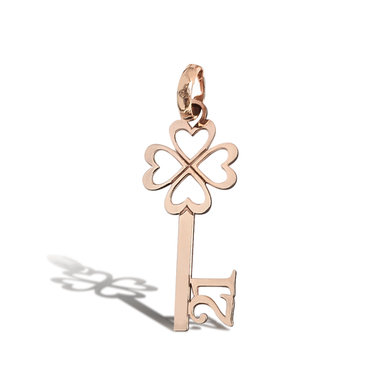 Heart Shape Clover 21 Key Pendant in 9ct Rose Gold