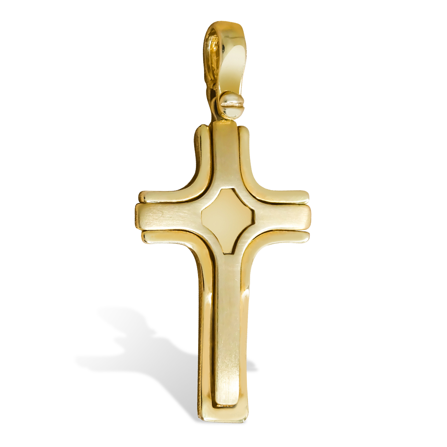 26mm Polished and Brushed Designed Cross Pendant in 9ct Yellow Gold