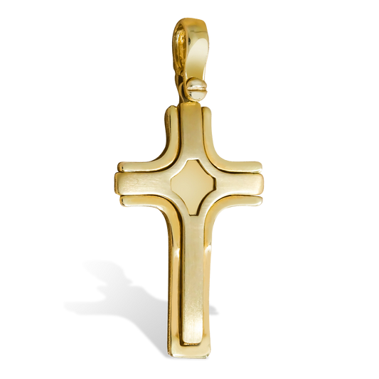 26mm Polished and Brushed Designed Cross Pendant in 9ct Yellow Gold