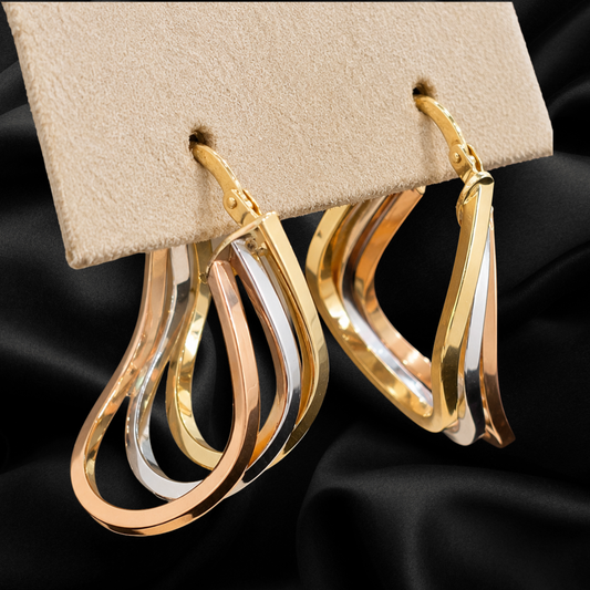 9ct Tri Gold Oval Split Hoop Earrings 18mm x 28mm