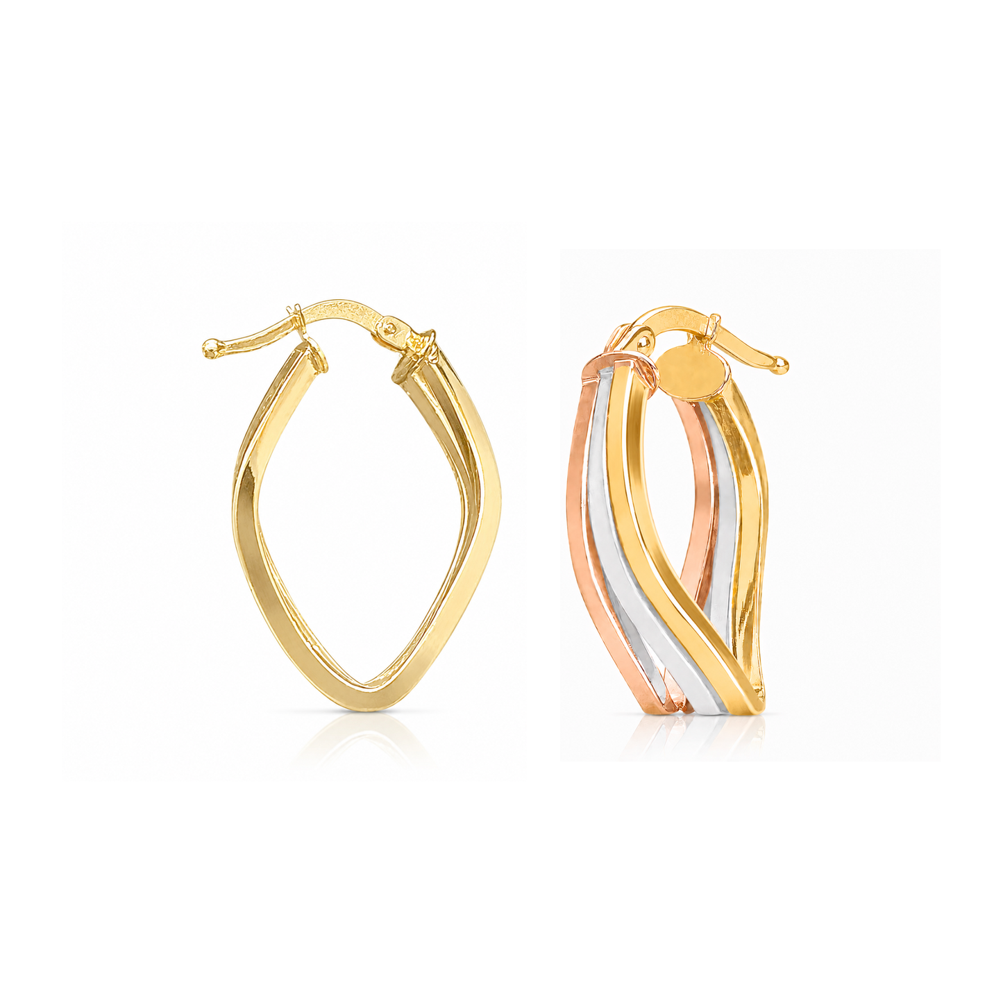 9ct Tri Gold Diamond Shape Drop Earrings