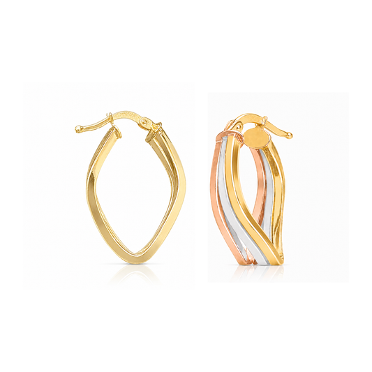 9ct Tri Gold Diamond Shape Drop Earrings