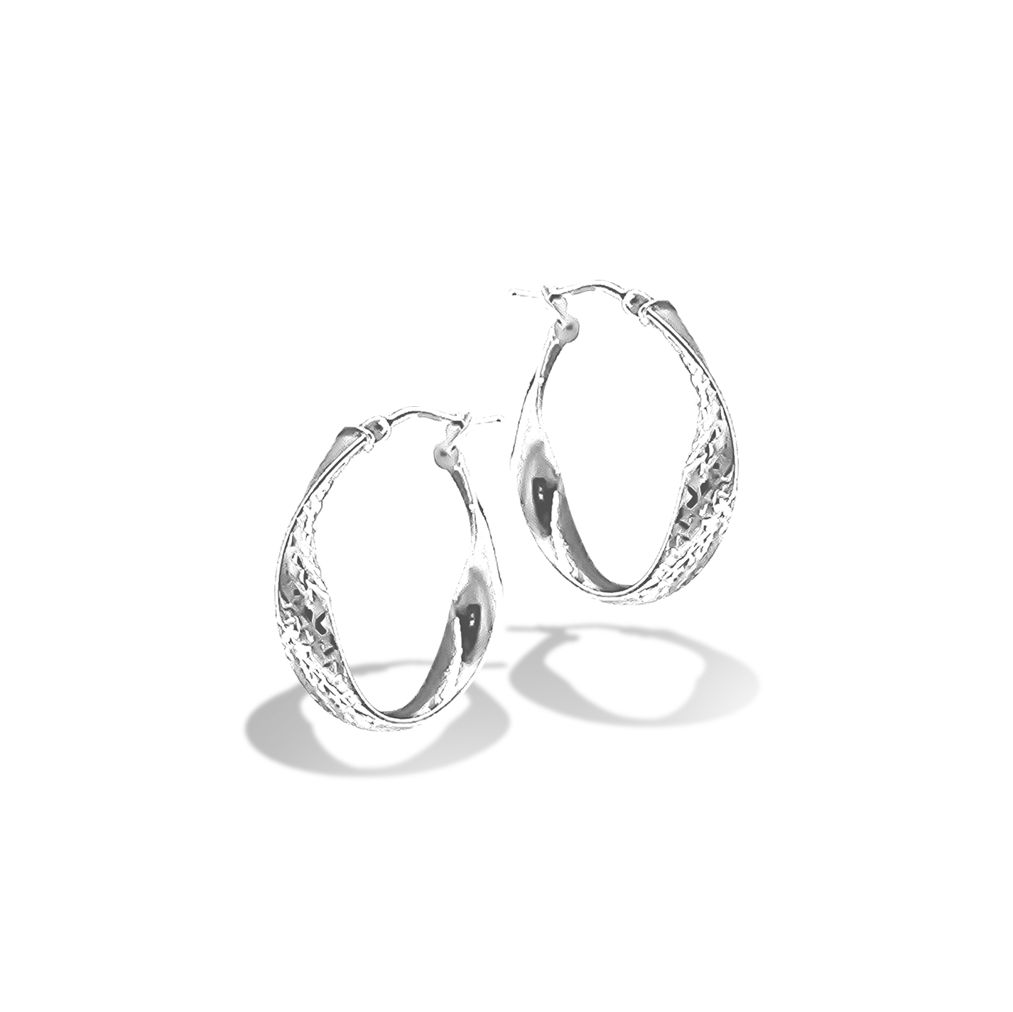 21mm Patterned Hoops in 9ct White Gold