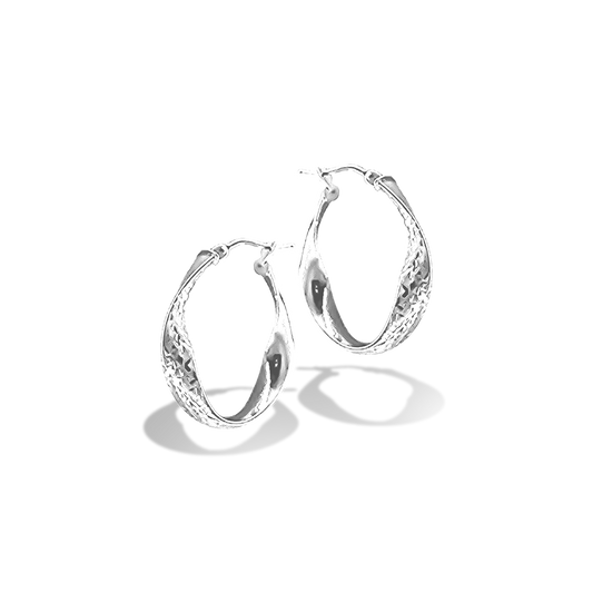 21mm Patterned Hoops in 9ct White Gold