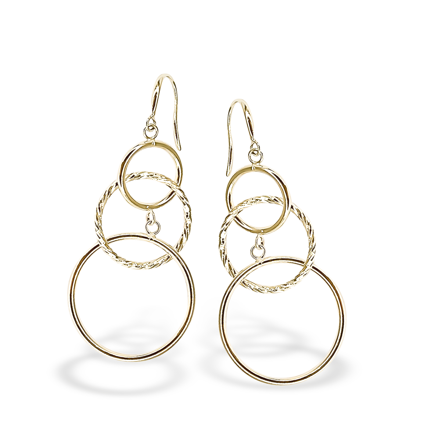 55mm Three Dangle Hoop Earrings in 9ct Yellow Gold
